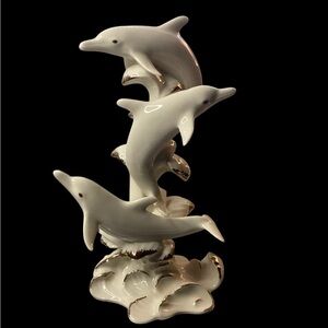 Rare Lenox Wave dancers Cream & Gold Dolphins Figurine Vintage Porcelain